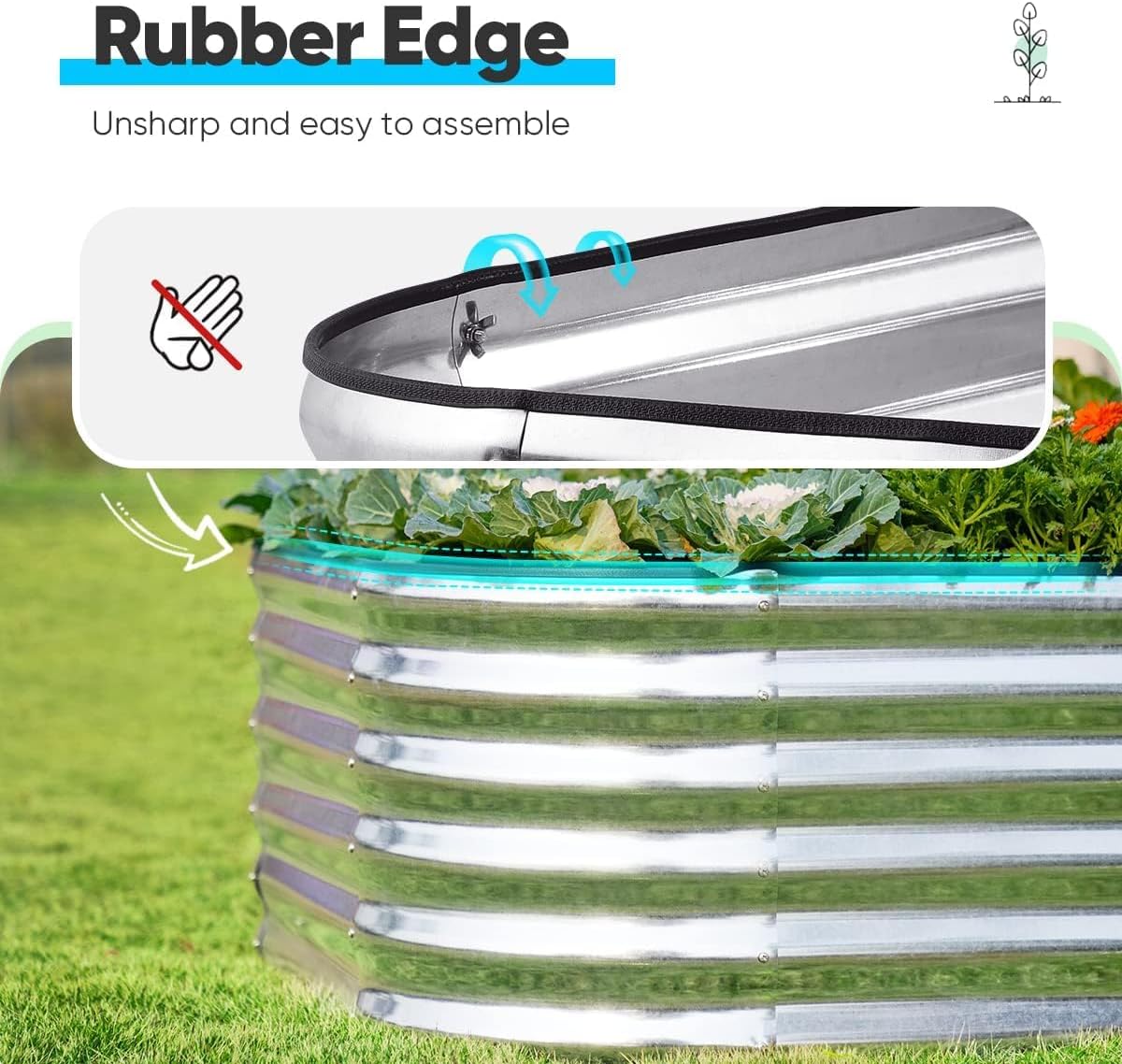 Quictent Raised Garden Bed Kit Oval Galvanized Metal Planter Box Tall for Vegetables Outdoor Backyard, Rubber Strip Edging Included, Silver 8x4x1.5 ft