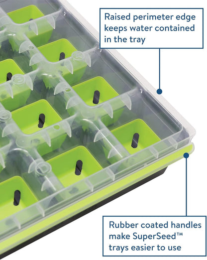 Burpee SuperSeed Seed Starting Tray | 16 XL Cell | Reusable & Dishwasher Safe | for Starting Vegetable Seeds, Flower Seeds & Herb Seeds | Indoor Grow Kit for Deep-Rooted Seedlings, Green