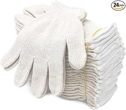 Evridwear Cotton Polyester String Knit Shell Safety Protection Work Gloves for Painter Mechanic Industrial Warehouse Gardening Construction Men & Women 12 Pairs, no Dots, Large Size