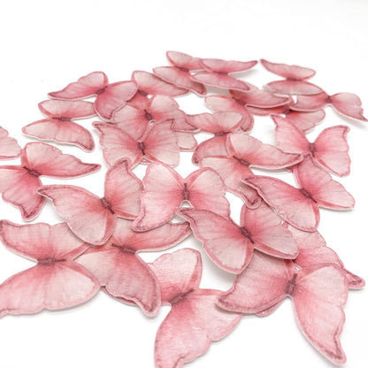 Weraru 48Pcs Edible Wafer Paper Butterflies Cupcake Topper Pink Cake Decorations