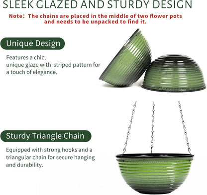10 Inch Hanging Planter, 2 Pack Hanging Planters for Indoor Outdoor Plants Self Watering Hanging Pots with Drainage Holes for Garden Home (Green)