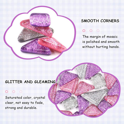 Swpeet 1 Pound Mixed Colors Shine Crystal Series Mosaic Tiles Assortment Kit, Square and Triangle Genuine Mosaic Tiles Glitter Crystal Mosaic Perfect for Home Decoration Crafts