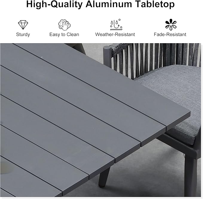 PURPLE LEAF 16 Pieces Patio Dining Set with Outdoor Aluminium Dining Table and Woven Chairs Modern Metal Furniture Cushions Sets for Garden Yard Indoor Decor Kitchen Gray