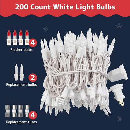 PREXTEX 200 Count Clear Christmas Lights - 40 ft Warm White Xmas Lights String Bulbs with White Wire for Indoor and Outdoor Holiday Decor, Trees and More