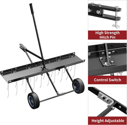 YITAMOTOR 40" Dethatcher Tow Behind Lawn rake Lawn Sweeper,Black