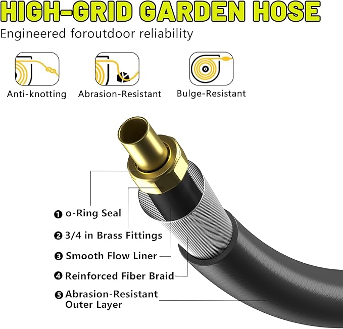 Retractable Garden Hose Reel 105FT, 1/2 inch Wall Mounted Hose Reel with Full Brass Fittings, 10 Patterns Spray Nozzle, Any Length Lock, 180° Automatic Rewind