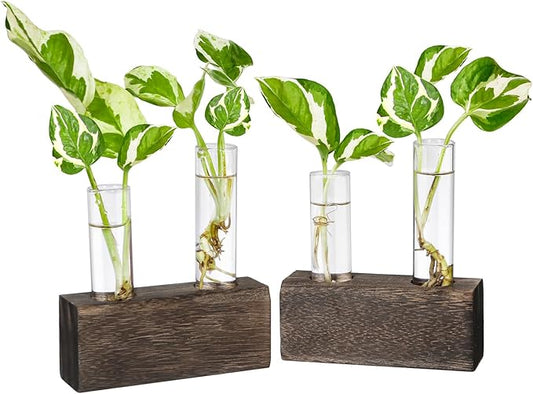 Propagation Station, Plants Terrarium, Plants Lover Gifts for Women,Plant Cutting Holder Home décor,Gifts for Women,House Warming New Home-4 Tubes-Brown