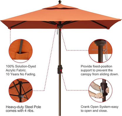 EliteShade USA 10-Year-Non-Fading 6x6Ft Square Market Umbrella Patio Outdoor Table Umbrella with Ventilation, Rust