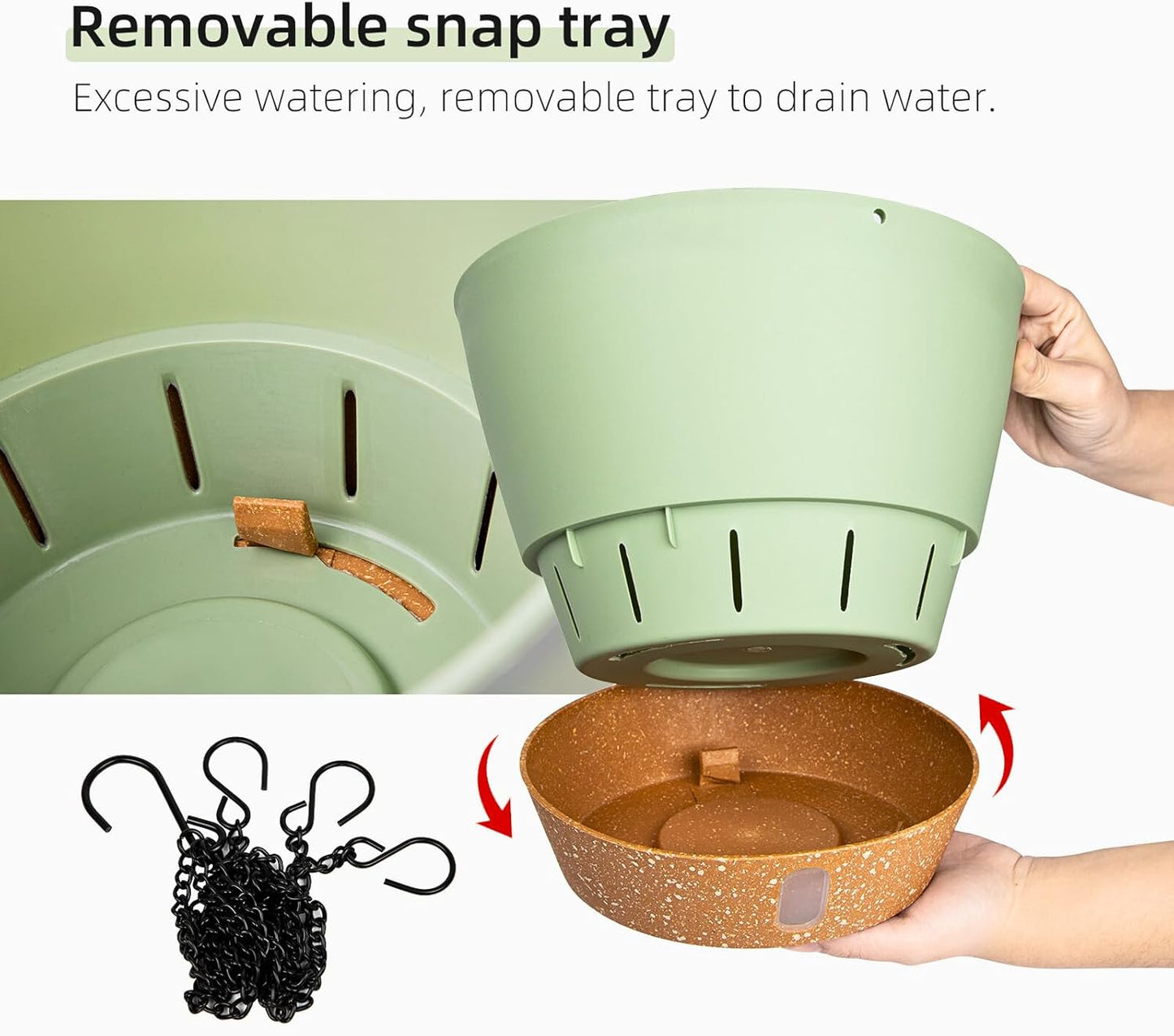 QCQHDU 2 Pack Hanging Planters for Indoor Outdoor Plants, 10 Inch Hanging Baskets Flower Pots with Reservoir Tray & Visible Water-Level