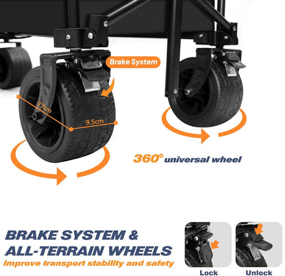 Chihee Garden Cart Collapsible Outdoor Utility Wagon Cart,Folding Beach Cart Oversized Capacity 254L,Heavy Duty Portable Wagon All Terrain Wheels Oversized Side Pocket 2 Drink Holders for Camping