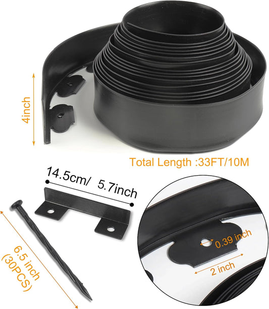 4 inch Tall Landscape Edging No Dig 33FT Garden Edging with 30 Spikes, Landscape Edging Border for Landscaping, Lawn, Flower Beds, Grass, Yard