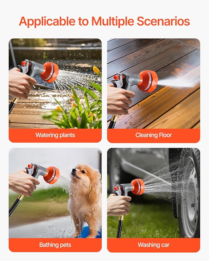 VEVOR Retractable Garden Hose Reel, 5/8 Inch x 100 ft Wall Mounted Hose Reel, Heavy Duty Garden Hose Reel with 9 Patterns Nozzle, Any Length Lock, Upgraded Slow Return System and 180°Swivel Bracket