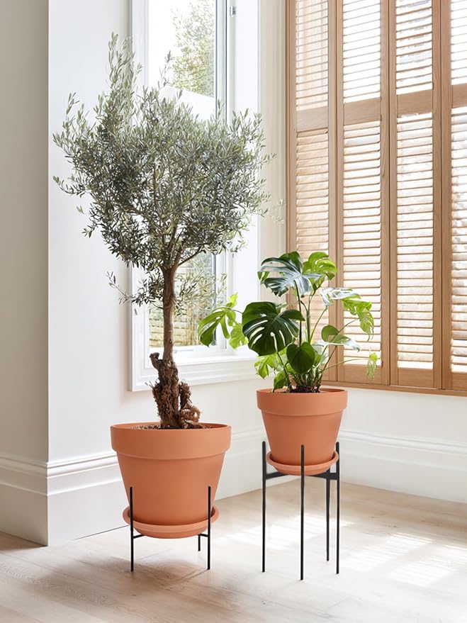 INGOFIN Terracotta Pot with Saucer 10&12 Inch - Ceramic Clay Pot for Plants with Drainage Hole, Large Terra Cotta Flower Planter with Tray for Indoor Outdoor Plants