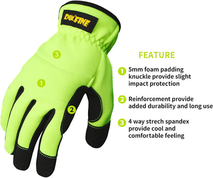 DULFINE High Performance Work Gloves For Men(3 Pairs Pack),Hi-Vis Yellow Color,High Dexterity Touch Screen For Multipurpose,Excellent Grip (Extra Large)