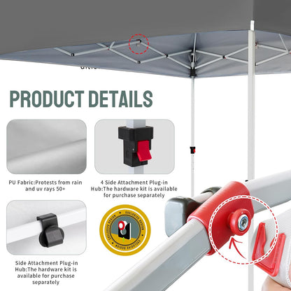 CROWN SHADES Pop Up Canopy Tent, 8x8 Commercial Canopy Tent with 4" Wheels, 4 Upgraded Weights, Patented Centerlock, 400D Strength Oxford Fabric, Sto'N Go Bag, Gray