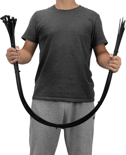 XINGO 60 inch Black Zip Ties Heavy Duty 20 PCS,200 LBS Ultra Strong Plastic Wire Ties, Large Cable Ties Extra Long Tie Wraps, Indoor and Outdoor UV Resistant