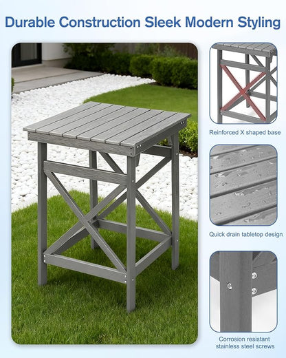 QUASCO 5 PCS Outdoor Adirondack Bar Chairs and Table Set, HDPE Patio Bar Height Chairs Set of 4 and Bar Table, All Weather Outdoor Bar Stools Set for Bistro, Balcony, Poolside, Gray