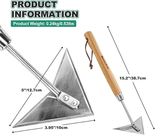 Berry&Bird Triangle Hand Hoe, 15.2'' Winged Weeder Garden Hoes with Short Wood Handle, Gardener Stainless Steel Warren Hoe, Garden Weeder Hoe Tool for Quickly Weeding, Edging and Gardening Tools