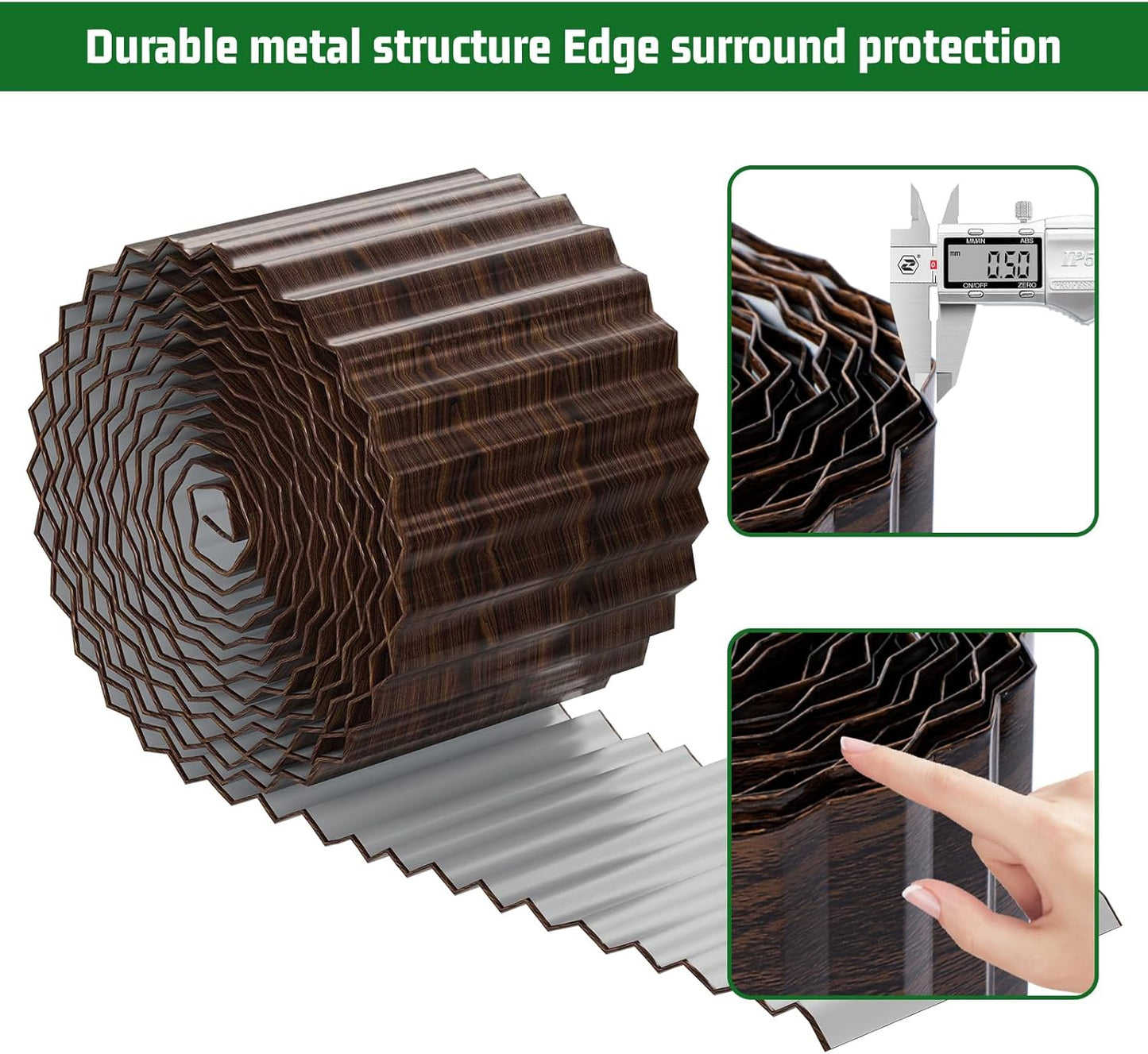 SnugNiture Corrugated Metal Garden Edging,10" x 20' Sturdy Lawn Edging Border,Landscape Edging Border for Lawn, Flower Bed,Garden and Yard(Brown)