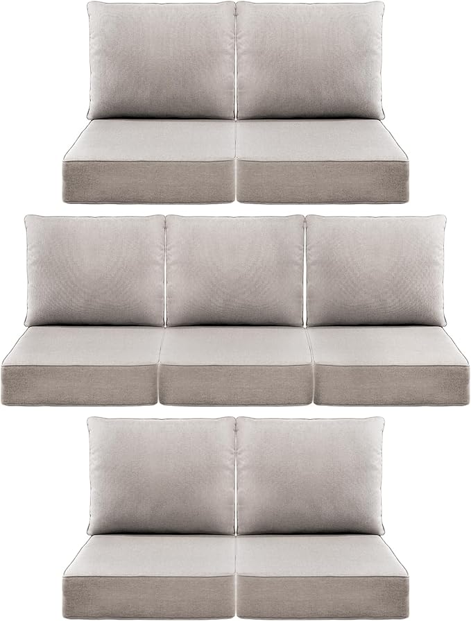 Luxury 6" Outdoor Cushions for Patio Furniture, 24x24x6" Thick Seat Cushion Set of 7, Fade Resistant Couch Chair Replacement Cushions High Density Deep Wicker Chair Cushion w/ Removable Cover, Beige