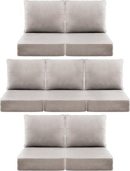 Luxury 6" Outdoor Cushions for Patio Furniture, 24x24x6" Thick Seat Cushion Set of 7, Fade Resistant Couch Chair Replacement Cushions High Density Deep Wicker Chair Cushion w/ Removable Cover, Beige