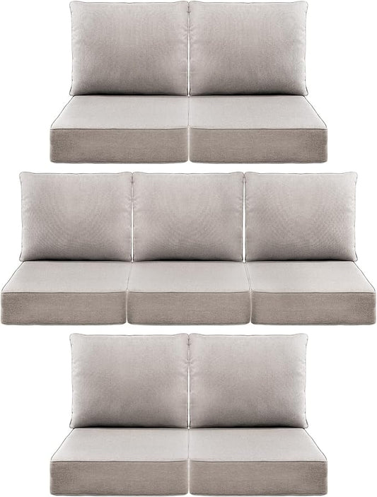 Luxury 6" Outdoor Cushions for Patio Furniture, 24x24x6" Thick Seat Cushion Set of 7, Fade Resistant Couch Chair Replacement Cushions High Density Deep Wicker Chair Cushion w/ Removable Cover, Beige