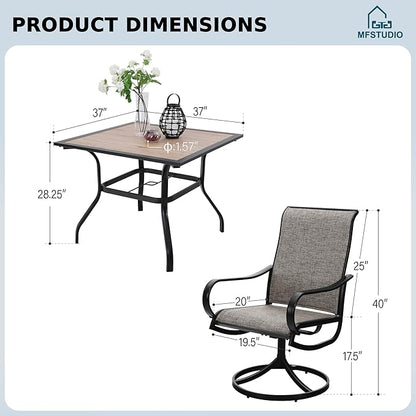 MFSTUDIO Patio Table and Chairs Set of 4, Patio Dining Set with Umbrella Hole, 5 Piece Outdoor Dining Set for Deck/Backyard/Poolside/Garden