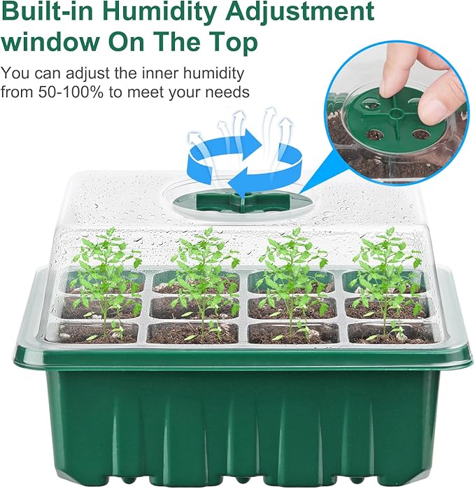 12 Pack Seed Starter Tray Seed Starter Kit (144 Cells Total Tray) with Humidity Adjustable Dome, for Seeds Growing Starting Plant Germination Trays, Mini Green House Germination Trays.