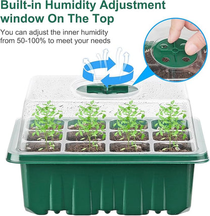 12 Pack Seed Starter Tray Seed Starter Kit (144 Cells Total Tray) with Humidity Adjustable Dome, for Seeds Growing Starting Plant Germination Trays, Mini Green House Germination Trays.