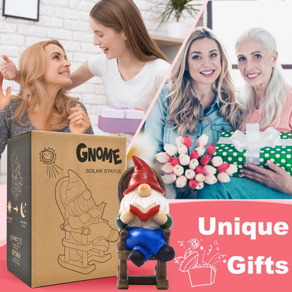 Gnome Reading Solar Statue - Outdoor Solar Gnome Reading on a Chair Garden Decor - Unique Design Ideal Gifts for Women,Mom