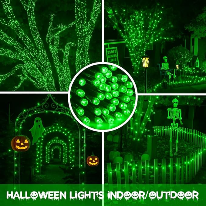 4 Pack 180FT Solar Christmas Lights Outdoor Waterproof, Super Bright 320 LED Solar String Lights with 8 Lighting Modes, Green Wire Twinkle Tree Light for Outside Xmas Party Decorations (Green)