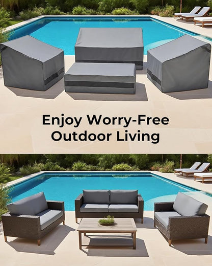 Loriano Patio Furniture Covers 4 Piece Set, Outdoor Waterproof, Heavy Duty 600D Lawn Patio Covers Grey-Black