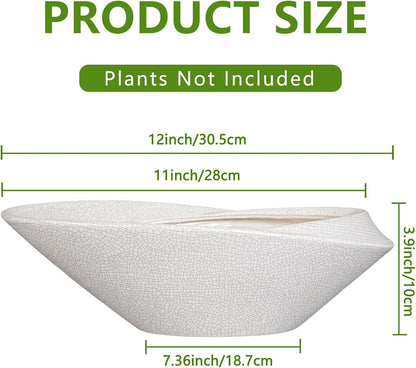 Bonsai Tree Pot - 12 Inch Ceramic Planter with Drainage Hole, Modern Succulent Pots for Indoor & Outdoor, Decorative Planter for Home Decor, Plant Lover Gifts, White-Black