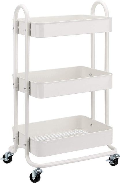 Amazon Basics 3-Tier Rolling Utility or Kitchen Cart, Lockable Wheels, Multifunctional Storage, White