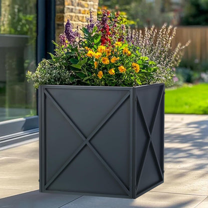 SUNNYPARK Large Metal Planter Box 17”x 17”x 18”, Square Modern Grey Metal Planter Box Heavy Duty with Drainage Holes for Outdoor Garden Patio