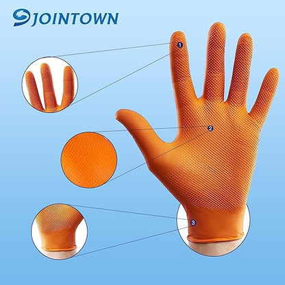 Jointown Basic Heavy Duty Nitrile Gloves, Mechanic Gloves 8 Mil Nitrile Disposable, with Raised Diamond Texture, Case of 1000, Orange, XLarge