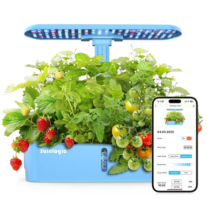 Sainlogic Hydroponics Growing System Kit, 12 Pods Watering Planter, Smart Indoor Garden with APP & WiFi Connected, 5 X Growth with 24W LED, Quiet Pump, for Vegetables, Herbs and Flowers