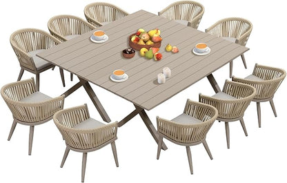 PURPLE LEAF 12 Pieces Outdoor Dining Set with Patio Aluminium Dining Table and Wicker Chairs Modern Furniture Cushions Sets for Backyard Indoor Decor Kitchen Champagne