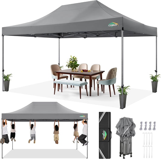 COBIZI 10x15 FT Pop up Canopy Tent,Heavy Duty Easy Up Commercial Outdoor Party Canopy Tents for Wedding Parties All Season Wind & Waterproof Gazebo with Carry Bag,Gray(Frame Thickened)
