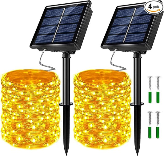 2 Pack Solar Powered Fairy String Lights Outdoor Waterproof 8 Modes Twinkle Christmas Decorations Lights, Each 33ft-100LED, 40ft-120LED, 66ft-200LED, 80ft-240LED, (Warm White, 66)