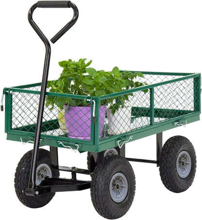 BestMassage Heavy Duty 500 Lbs Capacity Mesh Steel Garden Cart Folding Utility Wagon with Removable Sides for Beach Lawn Yard Landscape (Deep Green)