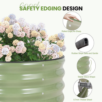 G GOOD GAIN Round Raised Garden Bed - 2Pcs 2x2x1ft Galvanized Steel Planter Boxes Outdoor with Rubber Edge Trim | Metal Raised Beds for Gardening Vegetables Flowers Fruits Herbs (Olive Green)