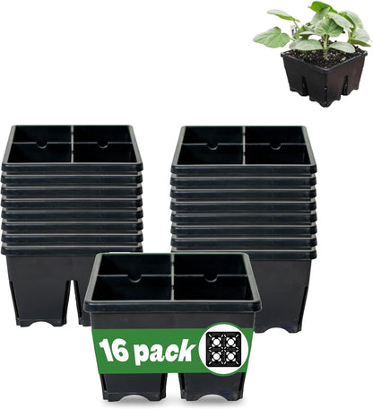 Epic Gardening Reusable Seed Starter Tray - 4 Cell 4"/16 Seedling Starter Trays - Easy Watering, Indoor Greenhouse, Plant Starter, Gardener-Friendly for Seedlings | UV-Treated & BPA-Free - Black