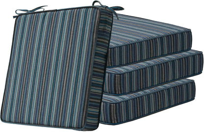 Sunbrella Square Corner Seat Cushions, 19" x 19" x 3", Set of 4, Indoor Outdoor Water Repellent Universal Chair Pads with Ties for Patio Furniture, Garden Dining Chairs, Troupe Dock