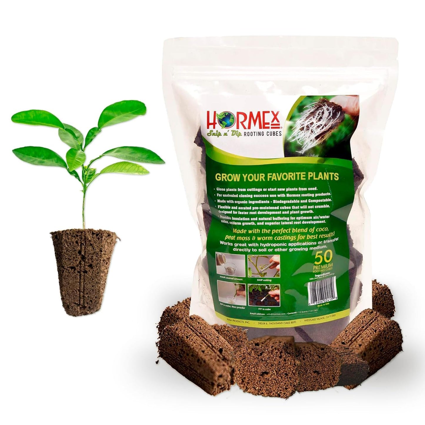 Hormex Rooting Powder #8 & Rooting Cubes Combo - Rooting Hormone for Semi-Hardwood Cuttings & Organic Peat Moss Coco Plugs - Fast, Healthy Root Growth for Propagation, Hydroponics, & Seed Starting