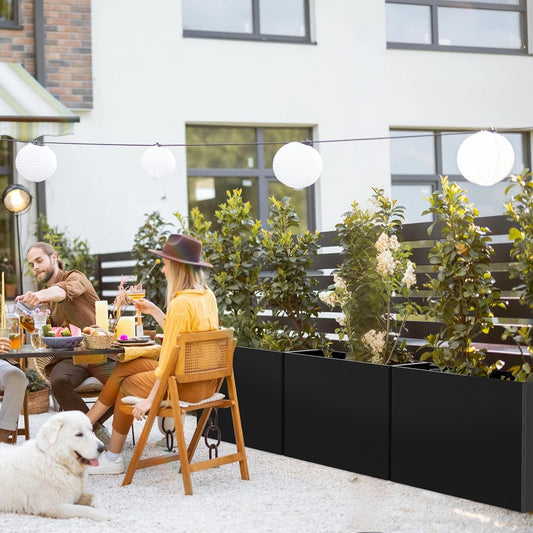 Heavy-Duty Galvanized Steel Planter with Removable Insert Shelf & 4 Drainage Holes - 32x12x24 Inches Large Size Planters for Outdoor/Indoor Patio, Black