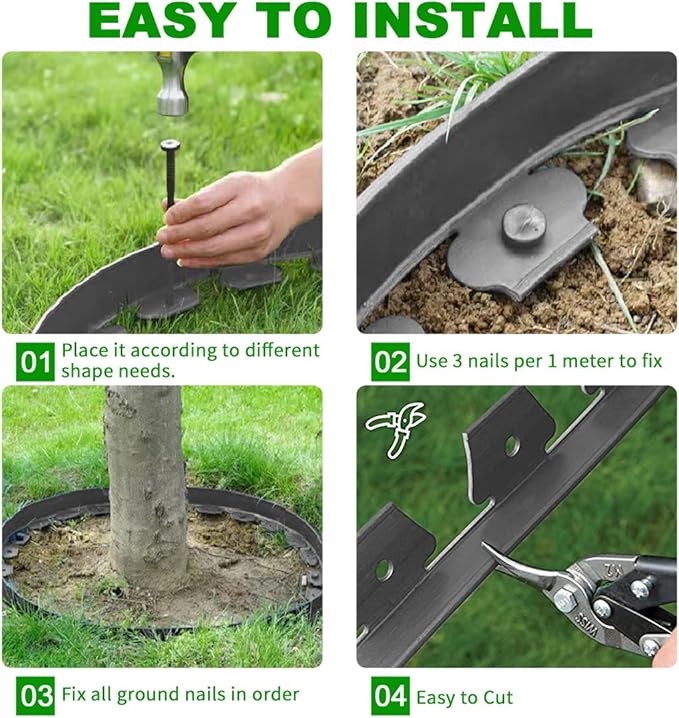 Landscape Edging 33ft,Garden Borders Edging [Extra Tall 4IN ] with 30pcs Spikes,Lawn Edging Kit Flexible Mini Plastic Fence for Grass Yard Flower Bed -Grey