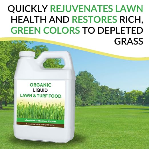 Organic Liquid Lawn & Turf Food - Quickly Rejuvenates Lawn Health and Restores Rich Green Colors to Depleted Grass | Infused with Soil Enriching Microbes (32oz - 2 Pack, Treats Up to 10,000 Sq. Feet)