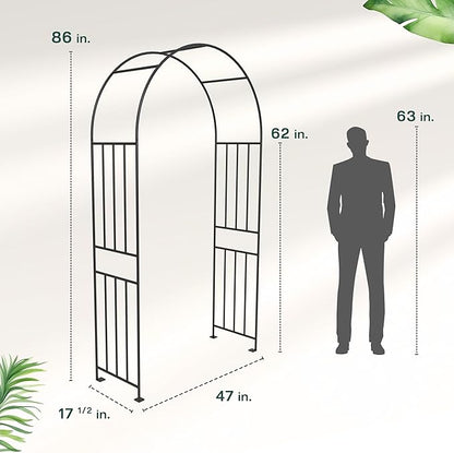 IDZO 86in Metal Garden Arbor Arch, Sturdy & Durable Trellis with Ground Stakes, 3 Installation Options, Ideal for Climbing Plants & Outdoor Decoration