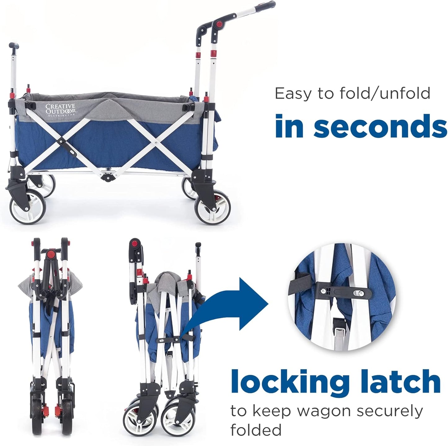 Creative Outdoor Push Pull Stroller Wagon for Kids,150lbs Weight Capacity, Collapsible Folding Cart with Canopy, Silver Series Plus, Beach, Park, Garden & Tailgate (Blue/Gray)